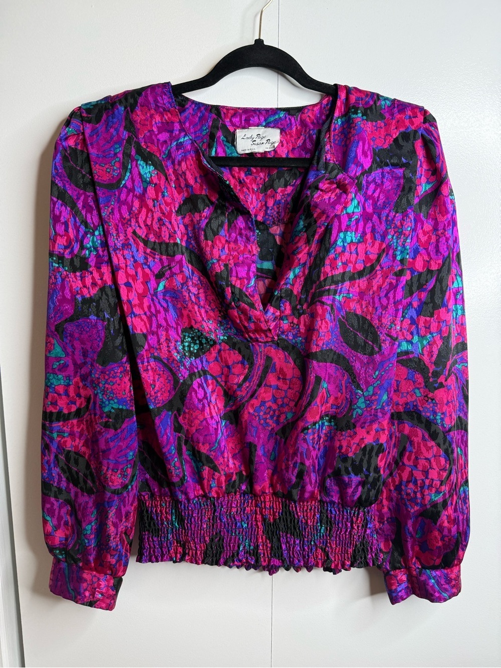 Vintage Lady Page Susan Page blouse pink purple jewel-toned floral Large - Picture 3 of 10
